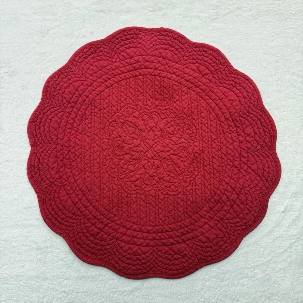 Vintage Set of 3 Round Quilted Red Placemats 14 inch Dining Table Decor
